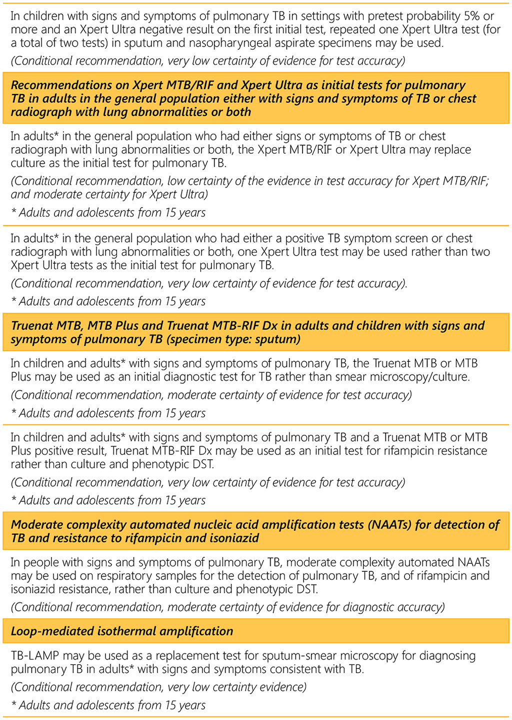 : WHO recommendations on diagnostic approaches relevant to children and adolescents